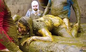 Gorgeous manure fetish girl gets gangbang fuck in the manure pool outdoors