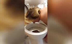Blonde Scat Whore Devours Toilet Turd in Domination Video