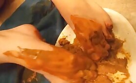 Scat Whore Filthy Feet Licking & Boob Smearing