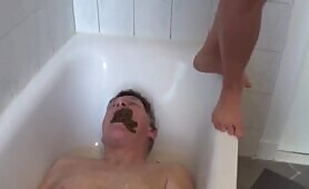 German Scat Mistress Shits, Spits And Vomits On Her Mature Male Human Toilet