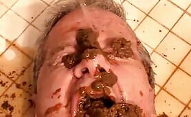 Black Man Takes a Huge Shit in White Fag's Mouth