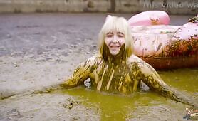 Blonde Babe Goes Wild in Manure Pool - Naughty Cowshit Masturbation Session