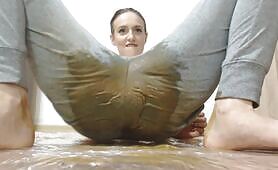 Scat Smearing Solo: Girl Poops in Sweatpants for Messy Masturbation