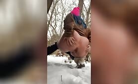 Alternative Girl's Winter Shitting Adventure: Big Turd on Snow