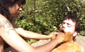 Vintage Scat Slut Dumps Massive Diarrhea on Dude & Smears It Everywhere