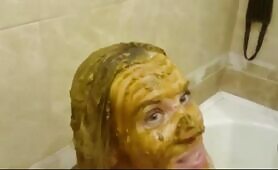 Hot Blonde Scat Wife Shits and Smears Poop in Hair and Body