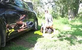 Kinky Scat Femdom Shits in Human Toilet Slave's Mouth Outdoors